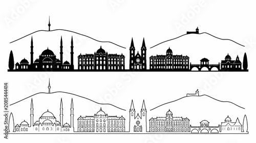 Sarajevo City Skyline Silhouette and Outline Illustration