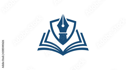 Education logo with pen and book.