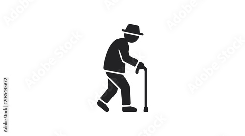 Fotografie Elderly Man Walking with Cane.