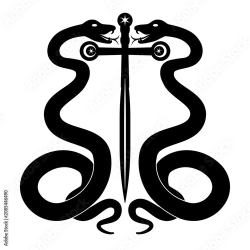 Twin Snake Sword Gothic Tattoo Design