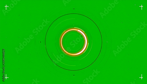 Futuristic Circular Interface with Glowing Orange Ring on Green Screen Background with Tracking Markers for Compositing