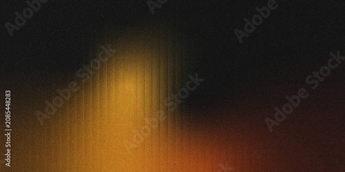 Schilderij op canvas Abstract textured background featuring deep black base, soft golden and warm amber brown grainy noise gradient, faint vertical linear grooves streaks
