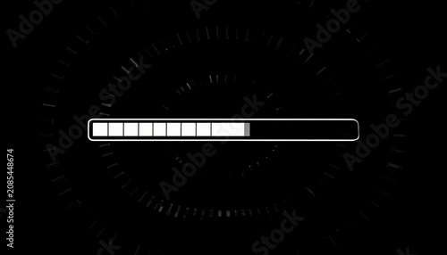 Futuristic Loading Bar Animation with Circular Progress Indicator on Black Background