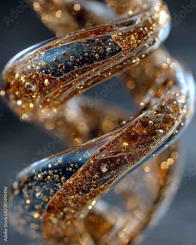 Close-up of Abstract Golden Liquid with Bubbles