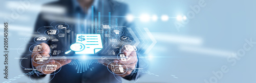 Financial auditor hold tablet and reviews corporate transaction logs during an annual financial Audit, cross-referencing expense reports with bank statements to guarantee absolute transparency.