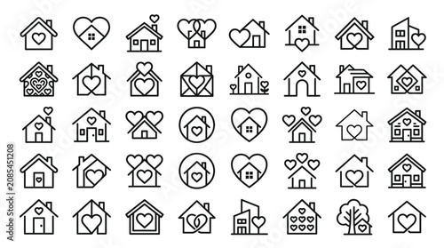 Black and white house icons set.