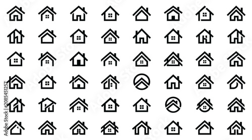 Many small house icons on white.