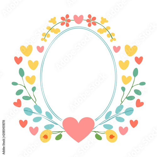 Red heart wreath with flowers and leaves