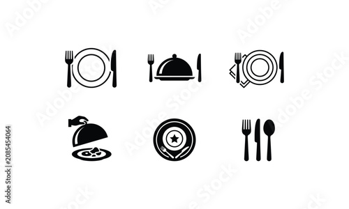 Dinner plate and cutlery set for restaurant dining menu.