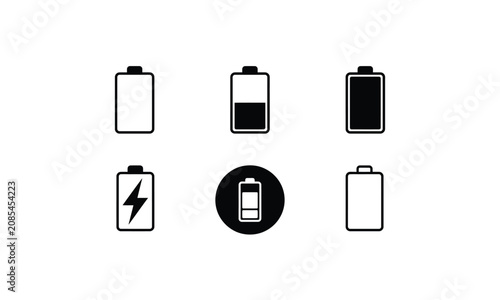Group of battery charge status symbols for indicators.