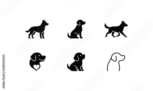 Collection of various black dog silhouettes for icons.