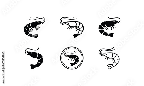 Shrimp sea food icons set for restaurant logo or emblem.