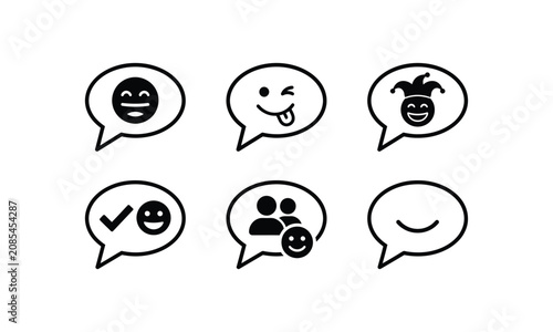 Social media chat bubbles icons with emoticons and face.