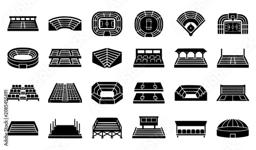 Stadium Stands and Arena Seating Silhouette Icon Set Flat Vector Collection