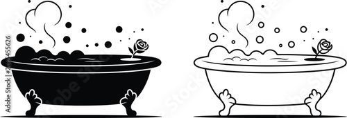 Obraz na plátně Bathtub with soap bubbles and flower vector illustration