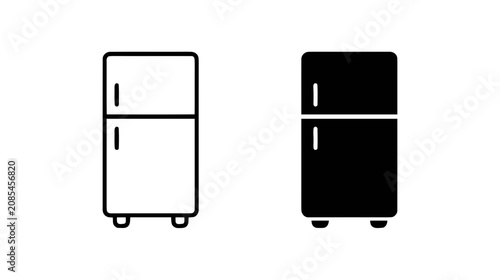 Vector illustration of refrigerator icon set outline and solid fridge symbols on a transparent background