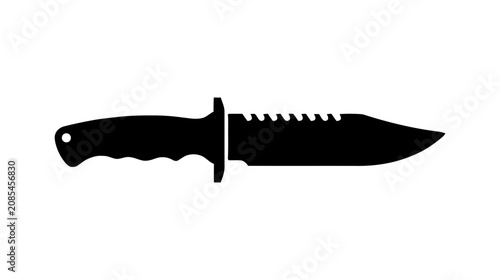 Vector illustration of silhouette of a survival knife with a serrated blade on a transparent background