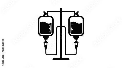 Vector illustration of medical iv drip icon with two bags on a stand on a transparent background