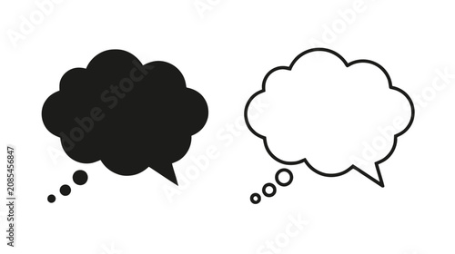 Vector illustration of black and white thought bubble icons on a transparent background