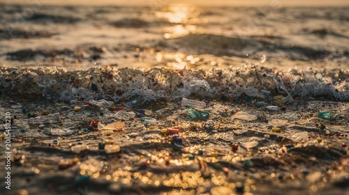 Microplastics Pollution in Ocean Water at Sunset