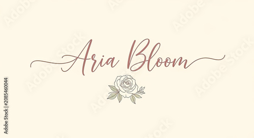 Elegant logo with cursive text and a rose illustration