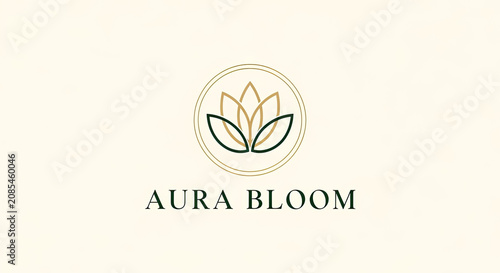 A logo with a stylized lotus flower and the text 'AURA BLOOM'.