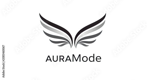 Stylized wings above the text 'AURAMode', monochrome design.