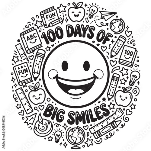 100 Days of Big Smiles Happy School Education Vector