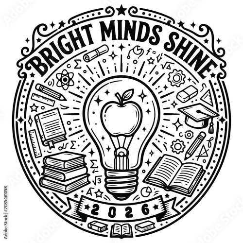 Bright Minds Shine Lightbulb School Education Illustration