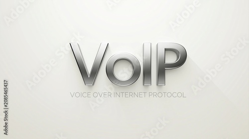 Silver metallic VoIP acronym with full name below on white background