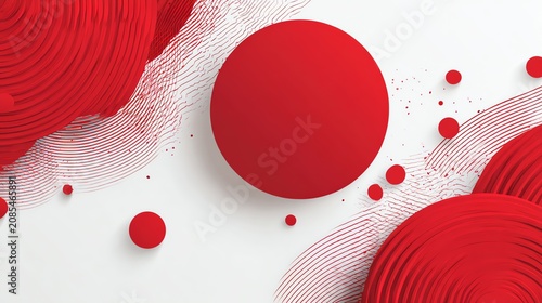 Vibrant Red Circles and Abstract Lines on White Background