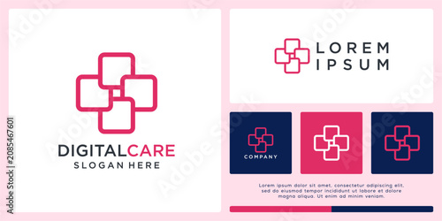 Digital care logo design template with abstract plus