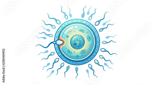 Bild auf Leinwand Fertilization: Sperm Cells Approaching Egg Cell for Reproduction