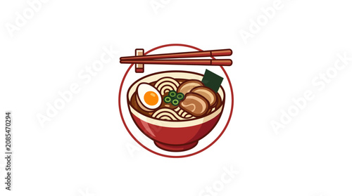 Ramen bowl with chopsticks and meat slices.