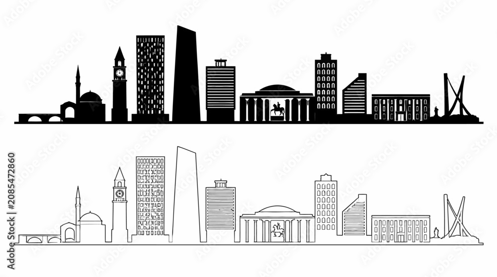Obraz premium City Skyline Silhouette and Outline