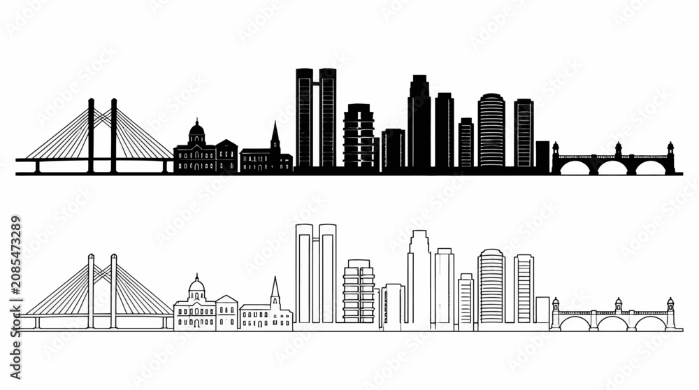 Obraz premium City Skyline Silhouette and Outline