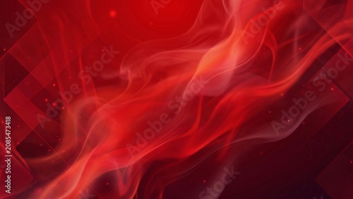 Abstract red background with dynamic smoke waves and geometric shapes.