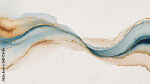 Watercolor wave pattern with gold accents presents a flowing abstract design on a white background waves wash fluid