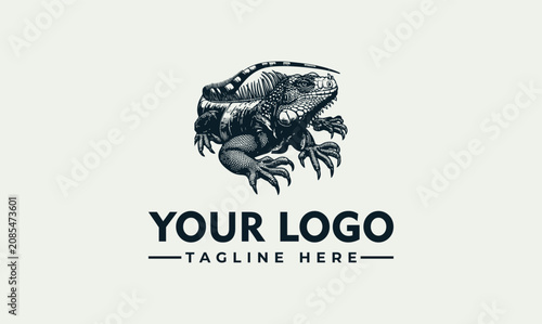 Εκτύπωση καμβά Vintage hand drawn iguana lizard eps vector logo illustration template