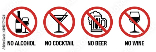 Tableau sur toile Set of prohibition signs for no alcohol, flat design, restriction symbols, publi