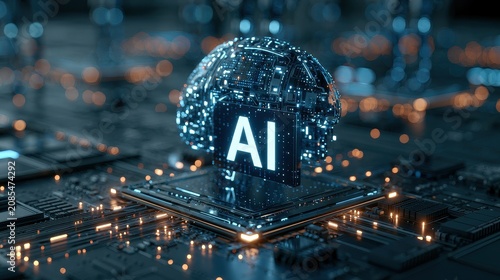 Artificial intelligence powered fintech automation machine learning fraud detection digital transformation focus on innovation ecosystem theme futuristic Manipulation AI data center backdrop. 