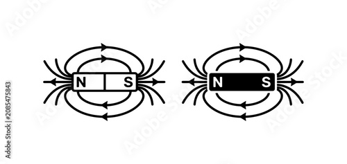 Billede på lærred Bar Magnet Field Lines, North and South Poles, Physics Illustration, Magnetic Fo