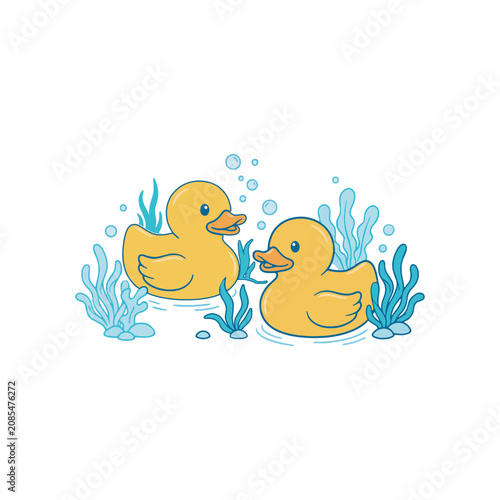 Obraz na plátně Cute Rubber Duck Cartoon Illustration for Kids Bath Time Baby Toy and Animal Des