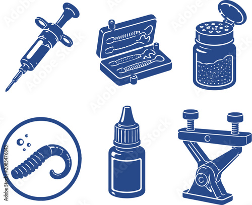 Photos Soft Plastic Bait Tools Silhouette Icon Set with Bait Injector Worm Mold and Lur