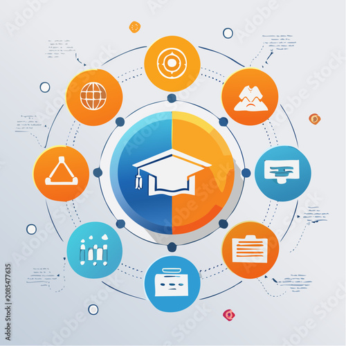 Strategic Education Journey Concept Infographic Visualizing Academic Achievement, Professional Growth, Global Knowledge, and Career Advancement Pathways