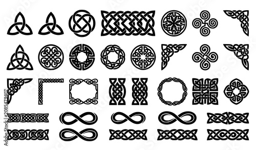 Valokuva Professional Celtic Knot Tribal Border Frame Black Silhouette Vector Set