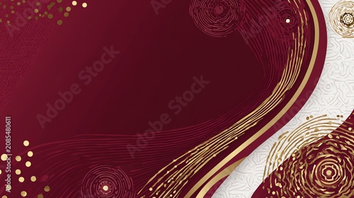 Elegant Maroon and Gold Abstract Background with Swirls and Confetti