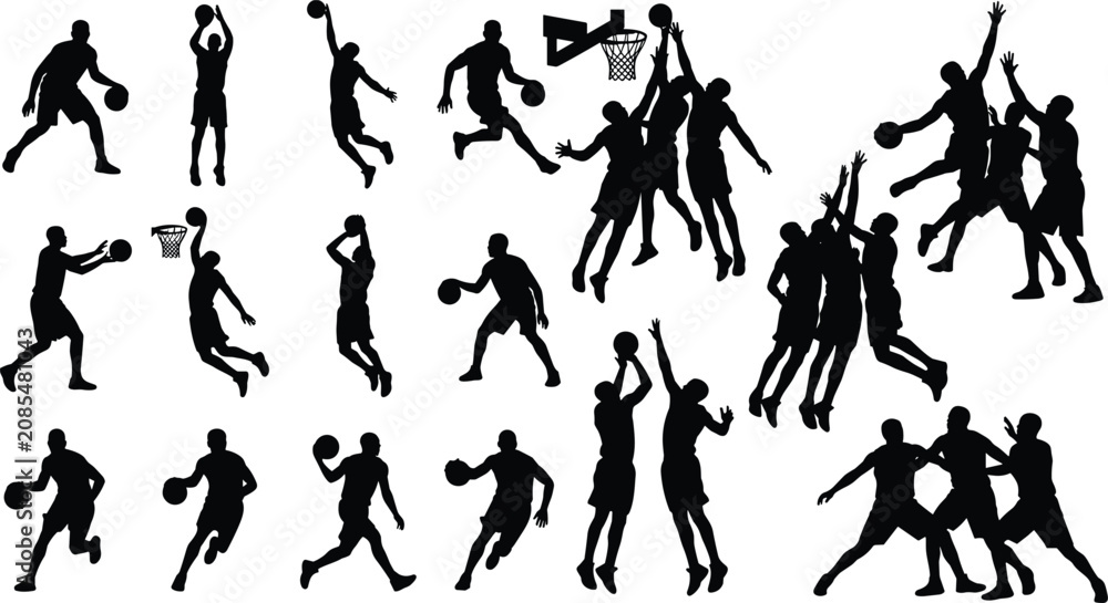© razia - Set of basketball player silhouettes in various action poses and game situations