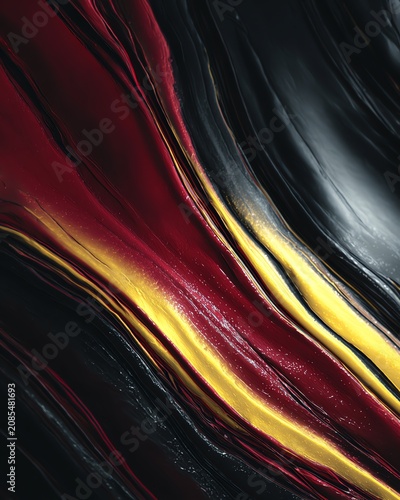 Abstract Swirls of Red, Gold, and Black with Metallic Sheen