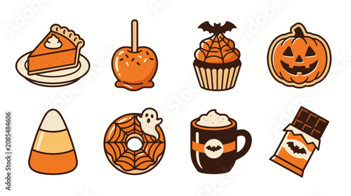 Halloween treats and sweets vector icon set